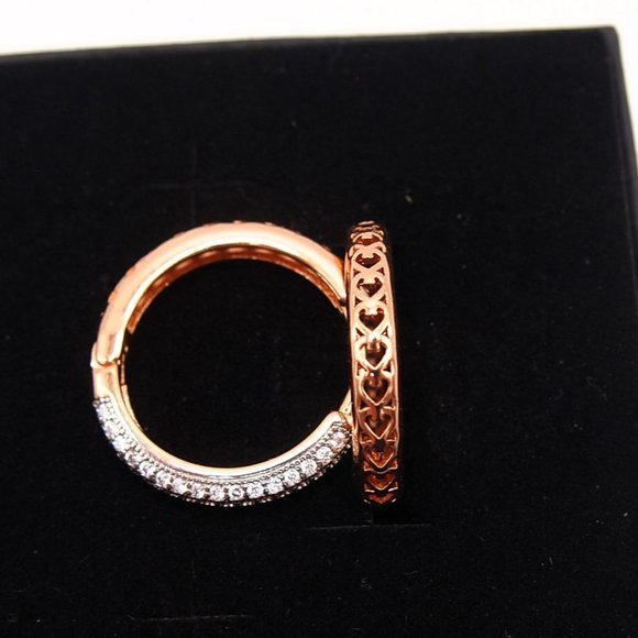 Stunning 18k. Rose Gold Over Sterling Silver 25mm Round Hoop Earrings With CZ's - Picture 7 of 8